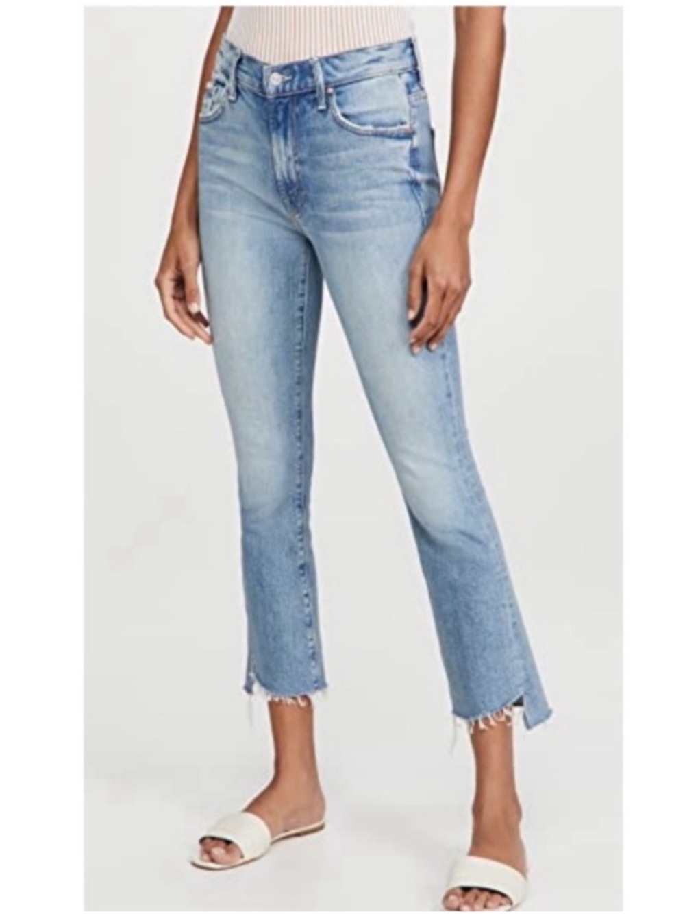 Mother Insider Crop Step Fray Jeans I Confess Light Wash Size 27